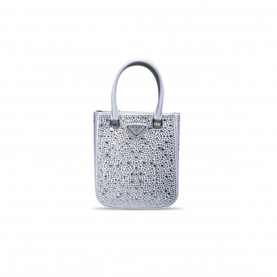 PRADA SMALL SATIN TOTE BAG WITH CRYSTALS 1BA331 (17.5*15*5cm)
